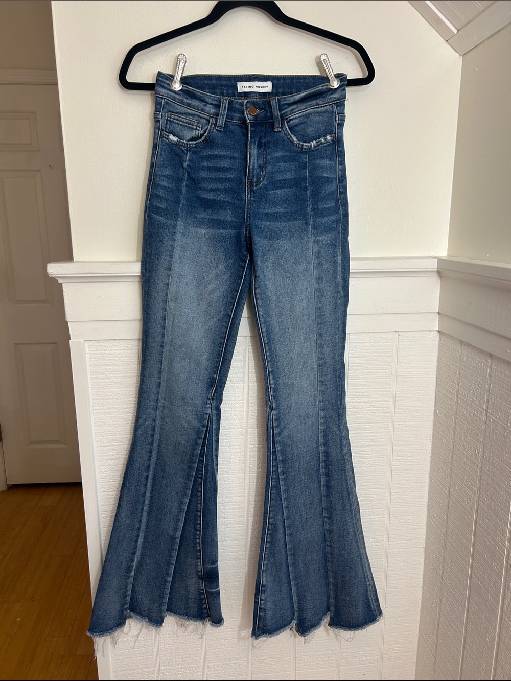 Flying Monkey Raw Hem Flare Leg Boho Denim Jeans size 24 - Picture 2 of 10